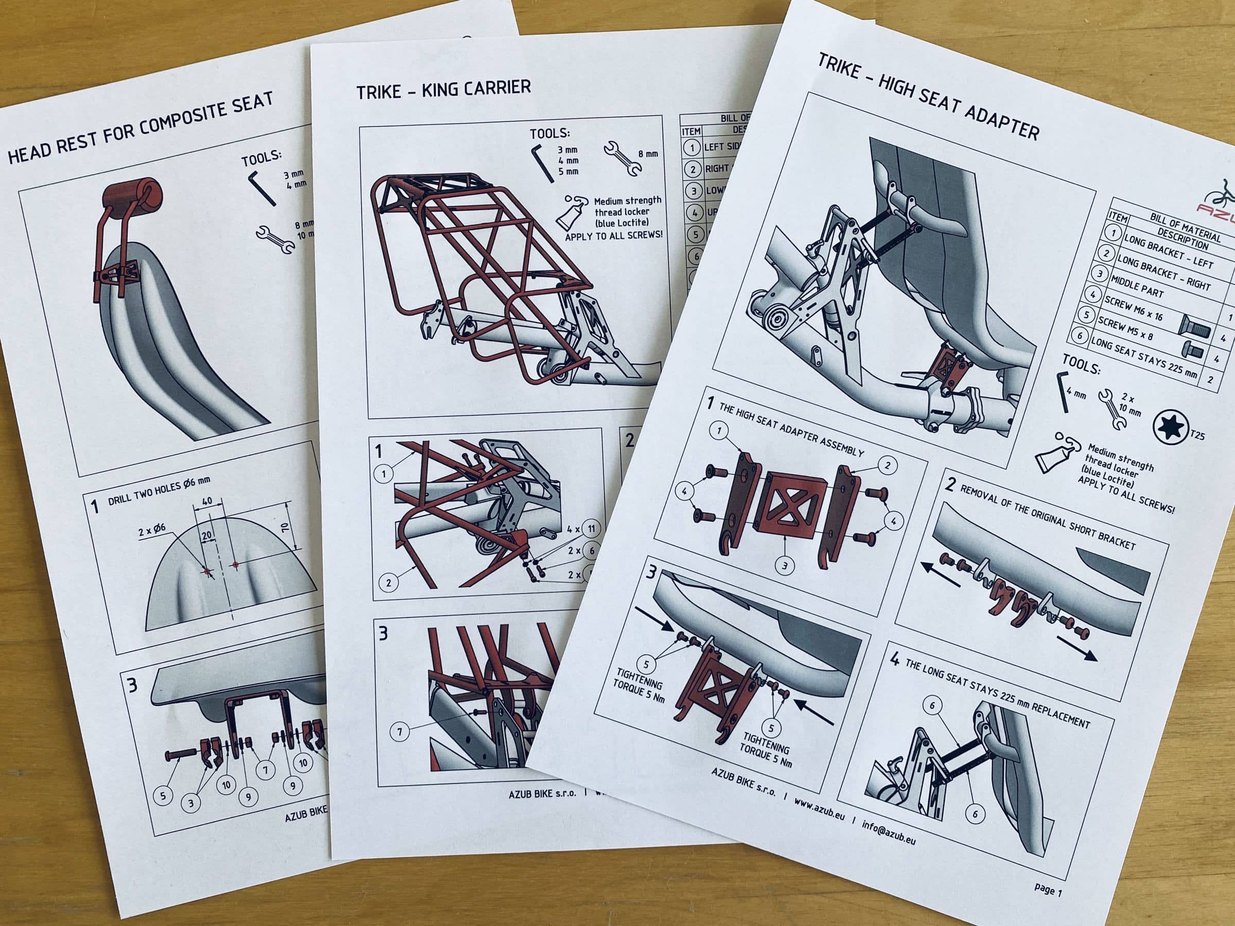 AZUB recumbent accessory manuals