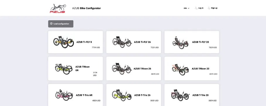 configurator of AZUB recumbent bicycles and trikes