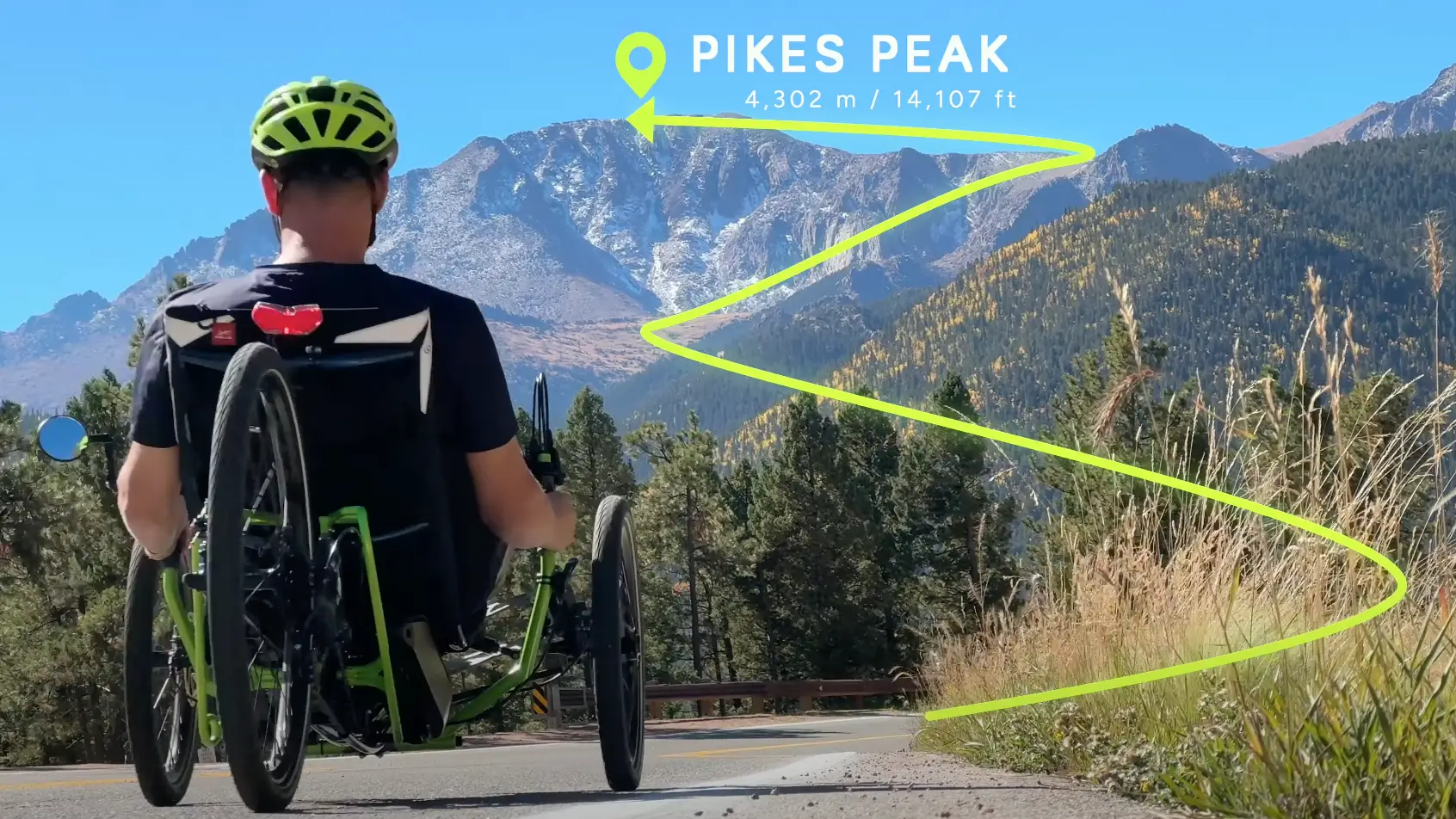 climbing pikes peak on a recumbent electric trike